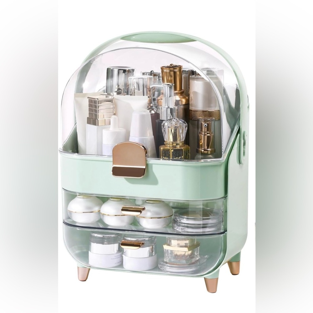 Multi-Compartment Mint-colored Makeup Organizer
